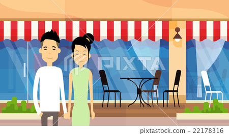 Asian Couple Young Man Woman Hold Hands Over 22178316