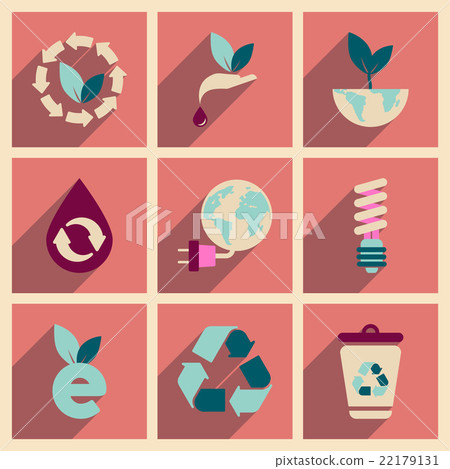 Concept of flat icons with long shadow ecology - Stock Illustration ...