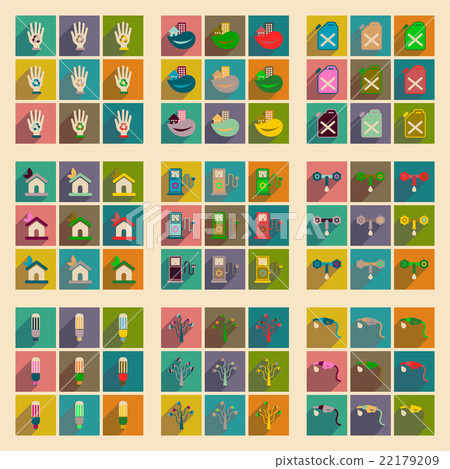 Concept of flat icons with long shadow eco safety - Stock Illustration ...