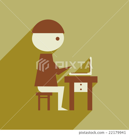Flat web icon with long shadow man laptop - Stock Illustration ...