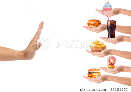 Hand refusing junk food 22181372