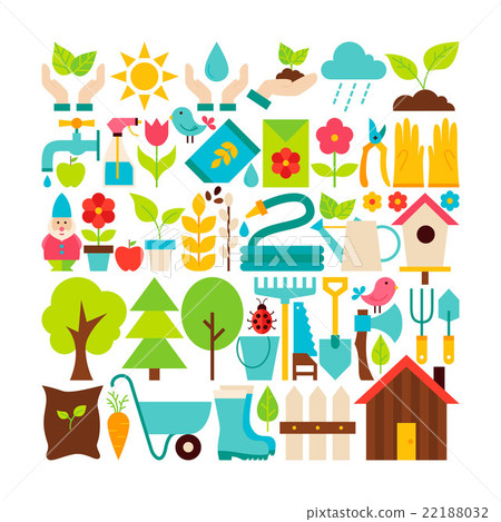 Big Flat Vector Collection of Spring Garden Object 22188032