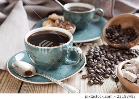 Black coffee and coffee beans Black coffee and coffee beans 22188482