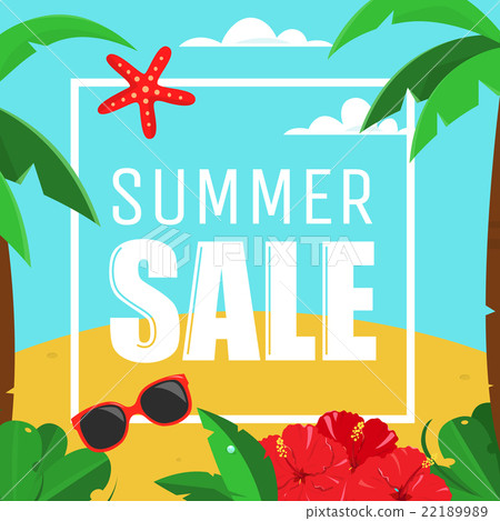 Summer Sale Card with palms and hibiscus flowers Summer Sale Card with palms and hibiscus flowers 22189989