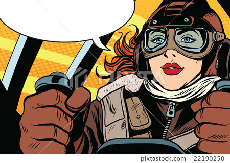 Girl retro pilot on the plane 22190250