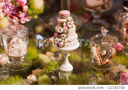 eco-friendly French makarons cake on the table 22192780