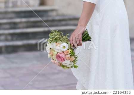 bridal bouquet of roses, freesia, eustoma 22194333