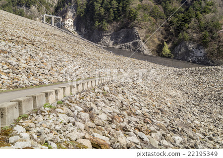 Rocks piled up in the spring Shichikura Dam in Omachi City, Nagano Prefecture, Shinshu Rocks piled up in the spring Shichikura Dam in Omachi City, Nagano Prefecture, Shinshu 22195349