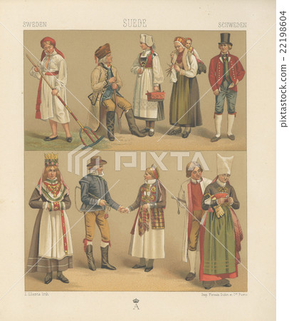 19世紀時尚插畫A. Racinet“瑞典民間服裝” 22198604