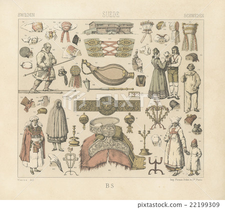19th century antique illustration A. Racinet "Swedish garment" 19th century antique illustration A. Racinet "Swedish garment" 22199309