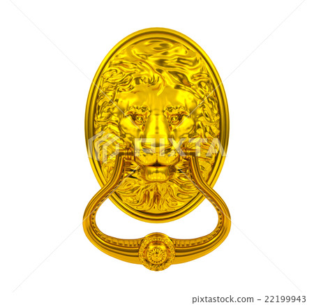 Golden lion door knocker isolated  22199943