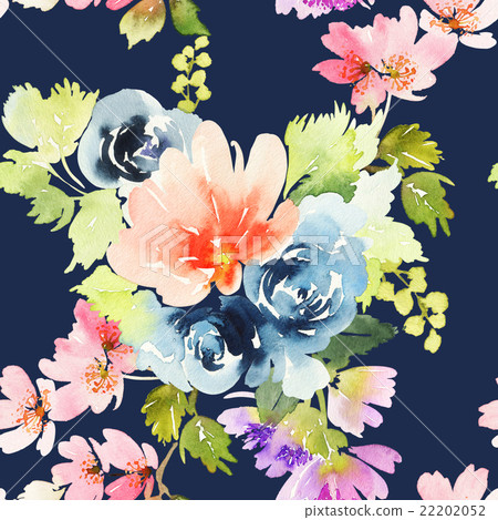 Seamless pattern with flowers watercolor - Stock Illustration [22202052 ...