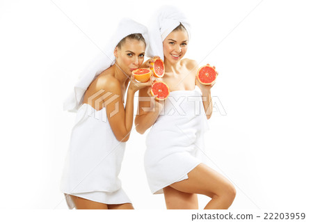 Two happy teen girl after shower 22203959