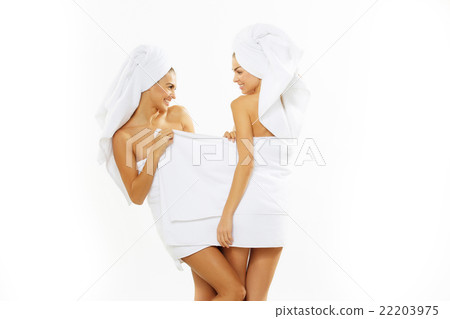Two happy teen girl after shower Two happy teen girl after shower 22203975