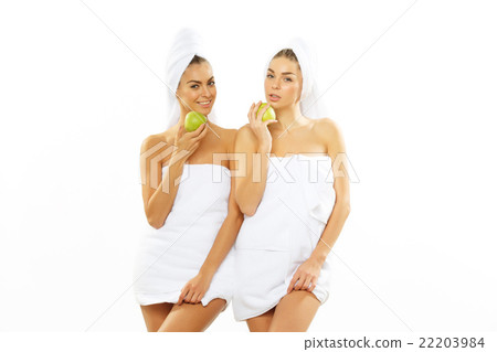 Two happy teen girl after shower 22203984