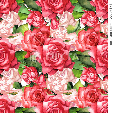 Watercolor red roses pattern - Stock Illustration [22208161] - PIXTA