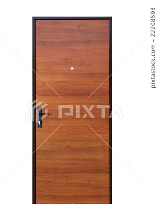 Brown wood veneer closed door isolated on white Brown wood veneer closed door isolated on white 22208593