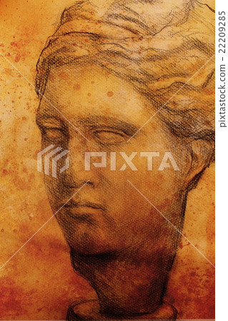 Hand drawn woman head, Gypsum bust drawn. Rome Hand drawn woman head, Gypsum bust drawn. Rome 22209285