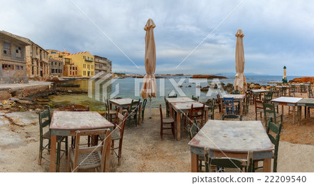 Empty outdoor cafe in the morning, Chania, Crete 22209540