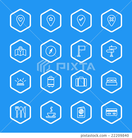 white line travel icon set hexagon frame 22209840