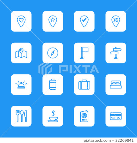 line travel icon set white rounded rectangle 22209841