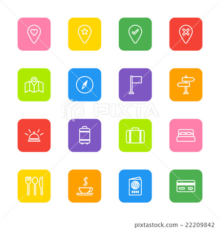 line travel icon set colorful rounded rectangle 22209842