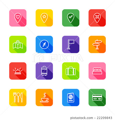 line travel icon set colorful rounded rectangle 22209843