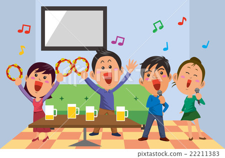 Men and women singing happily in a karaoke box Men and women singing happily in a karaoke box 22211383