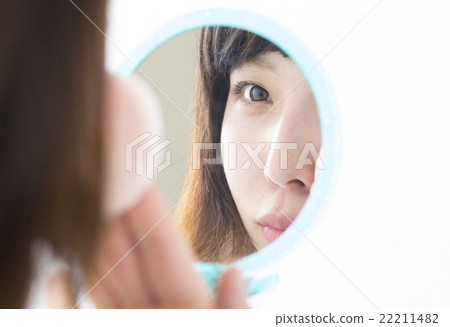 Female Beauty Makeup Looking Mirror White Back Foundation Puff Female Beauty Makeup Looking Mirror White Back Foundation Puff 22211482