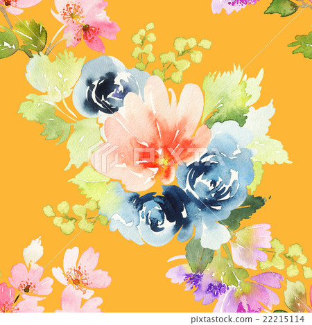 Seamless pattern with flowers watercolor 22215114