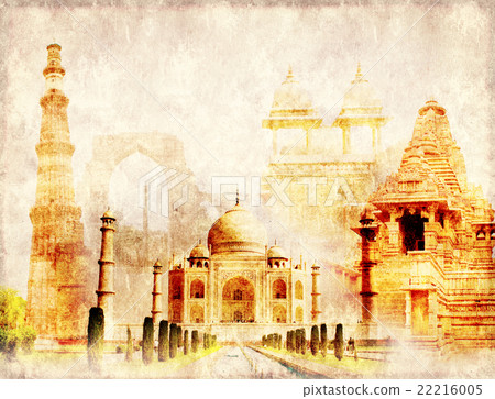 Grunge background with  landmarks of India 22216005