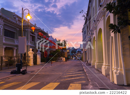 Dusk view of on Armenian Street, Penang, Malaysia. Dusk view of on Armenian Street, Penang, Malaysia. 22216422