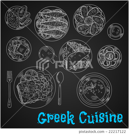 Blackboard menu of chalk sketched greek dishes 22217122