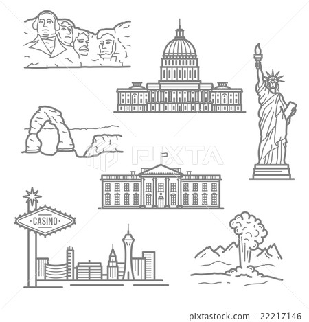 National landmarks of USA icons in thin line style 22217146