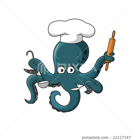 Octopus chef in white cook hat cartoon character 22217147