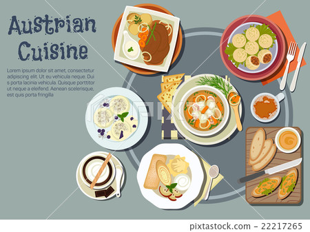 Austrian dinner with viennese desserts flat icon Austrian dinner with viennese desserts flat icon 22217265