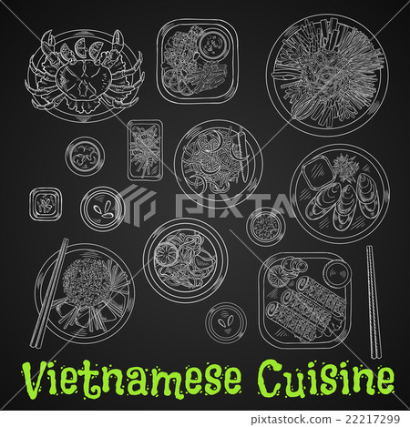 Vietnamese dinner chalk sketch on blackboard 22217299