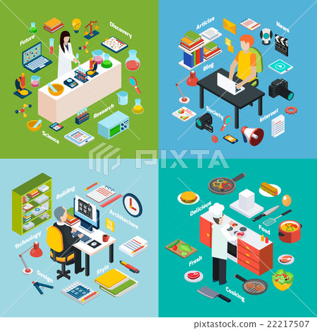 Workplaces Professions 2x2 Isometric Compositions 22217507