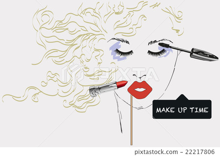 Features woman face with make up artist objects Features woman face with make up artist objects 22217806