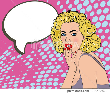 Pop art blond woman face with open mouth Pop art blond woman face with open mouth 22217829