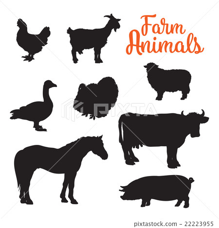 diverse collection of farm animals, black contour diverse collection of farm animals, black contour 22223955