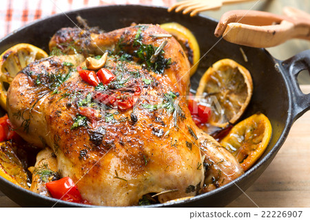 roasted whole chicken with vegetables 22226907
