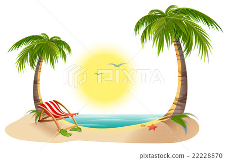 Beach chaise longue under palm tree. Summer Beach chaise longue under palm tree. Summer 22228870