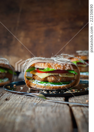 Homemade Hamburgers Pork Cheese Food Rustic Style Homemade Hamburgers Pork Cheese Food Rustic Style 22230690