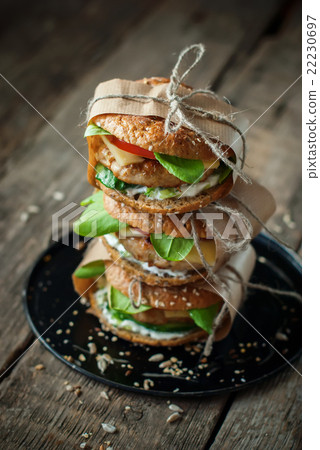 Juicy Homemade Burgers Tower Pork Vegetables Juicy Homemade Burgers Tower Pork Vegetables 22230697