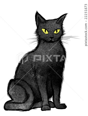 Black Cat sitting and looking at the camera - Stock Illustration ...