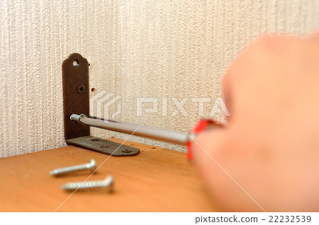 For earthquake resistance, to prevent furniture falls, use L-shaped metal fittings on the wall, fix the upper part of the tance with wood screws. 22232539