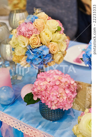 Wedding decoration of flowers on a festive table Wedding decoration of flowers on a festive table 22233333