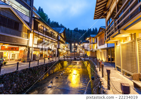 Evening landscape of Ginzan Onsen hot spring town 22234019
