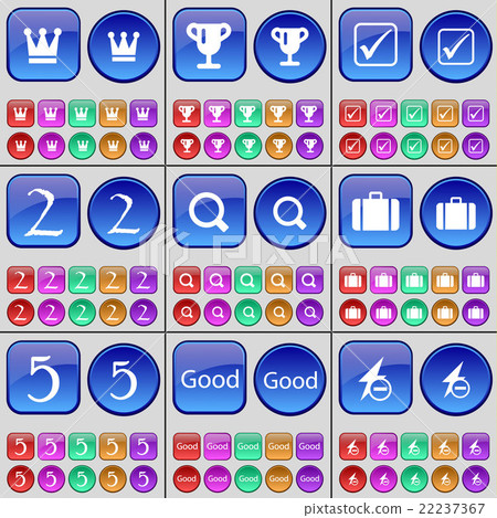 Crown, Cup, Tick, Two, Magnifying glass, Suitcase, Crown, Cup, Tick, Two, Magnifying glass, Suitcase, 22237367